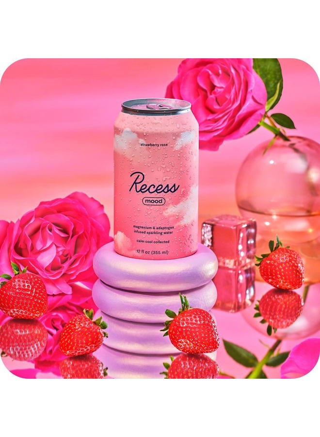 RECESS Mood Magnesium & Adaptogen Drink, Relaxation Beverage, 12 Ounce (Strawberry Rose, 12 Pack) - Image 2