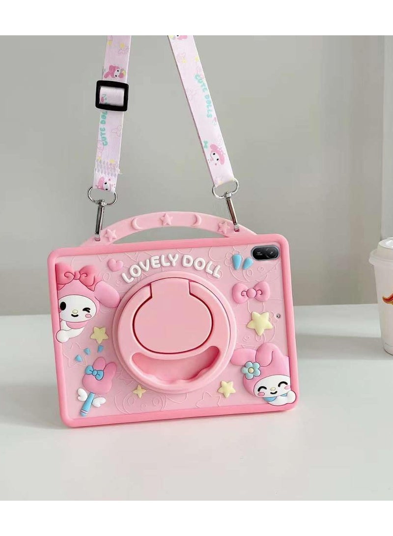 Kids Case Compatible with iPad (A16) 11th/10th 10.9 Generation (2025/2022), Shockproof Silicone Protective Cover with Stand, Shoulder Strap,pink