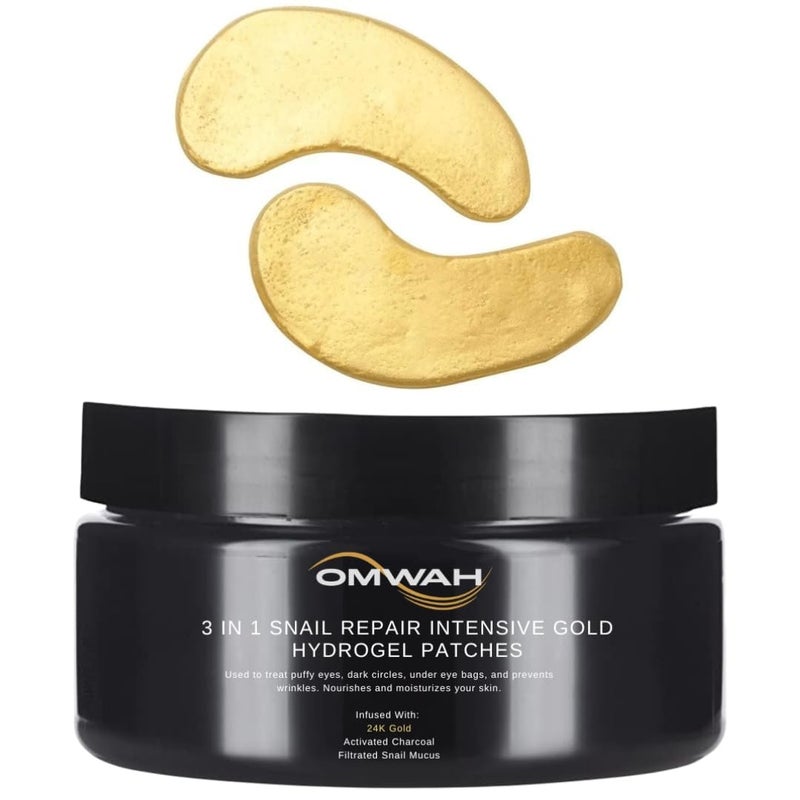OMWAH Under Eye Mask for Face Dark Circles and Puffiness Beauty  Personal Care with Snail Mucin 24K Gold and Activated Charcoal Hydrogel Patches  60 PCS 30 Pairs 60 PCS