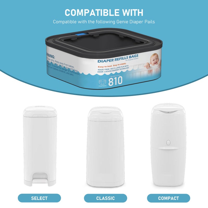 Fununcat Jumbo Square Refills Disposal Bags Refill (Baby Powder Scent) Compatible with Diaper Genie Classic, Compact and Select Pails, Hold Up to 810 Newborn-Sized Diapers Per Refill, 6 Packs - Image 3