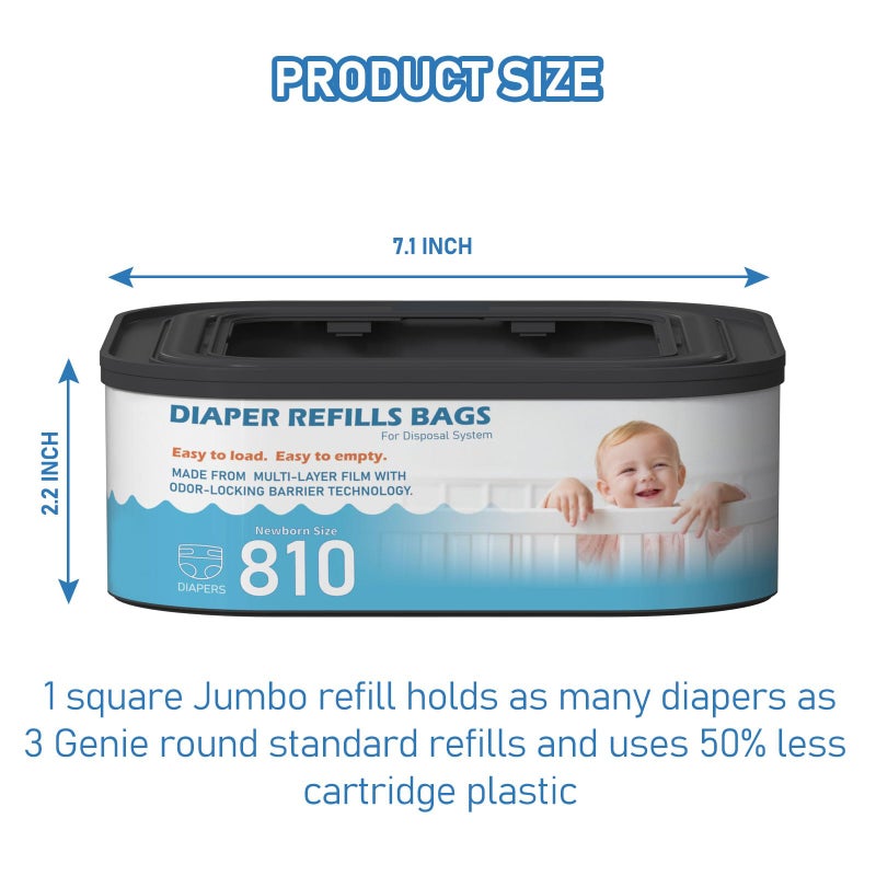 Fununcat Jumbo Square Refills Disposal Bags Refill (Baby Powder Scent) Compatible with Diaper Genie Classic, Compact and Select Pails, Hold Up to 810 Newborn-Sized Diapers Per Refill, 6 Packs - Image 5