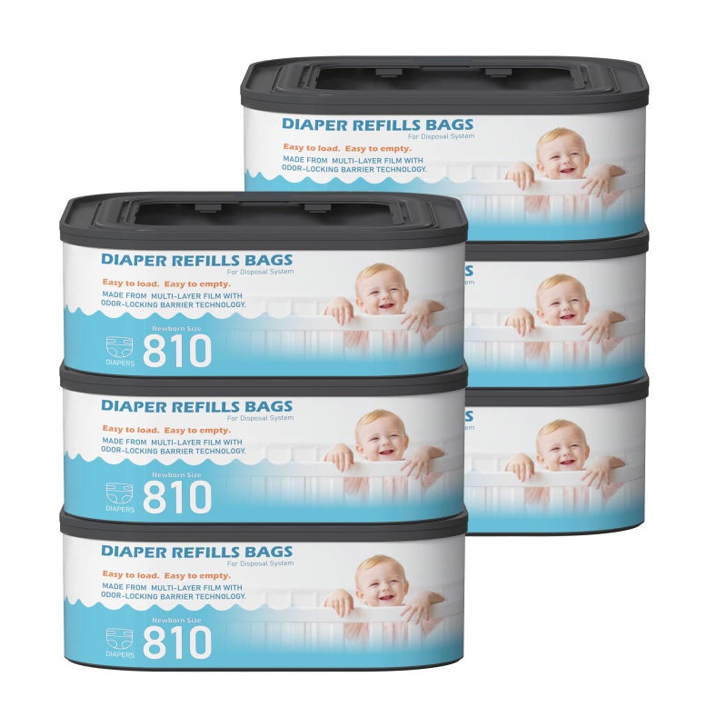 Fununcat Jumbo Square Refills Disposal Bags Refill (Baby Powder Scent) Compatible with Diaper Genie Classic, Compact and Select Pails, Hold Up to 810 Newborn-Sized Diapers Per Refill, 6 Packs - Image 1