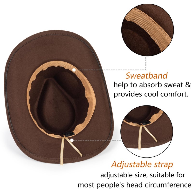 Eohak Womens Western Cowboy Hats Studded Pinched Western Cowgirl Hats Wide Brim Fedoras Hat with Belt Buckle (Size:Medium) (US, Alpha, Medium, Coffee - Round Rivets) - Image 4