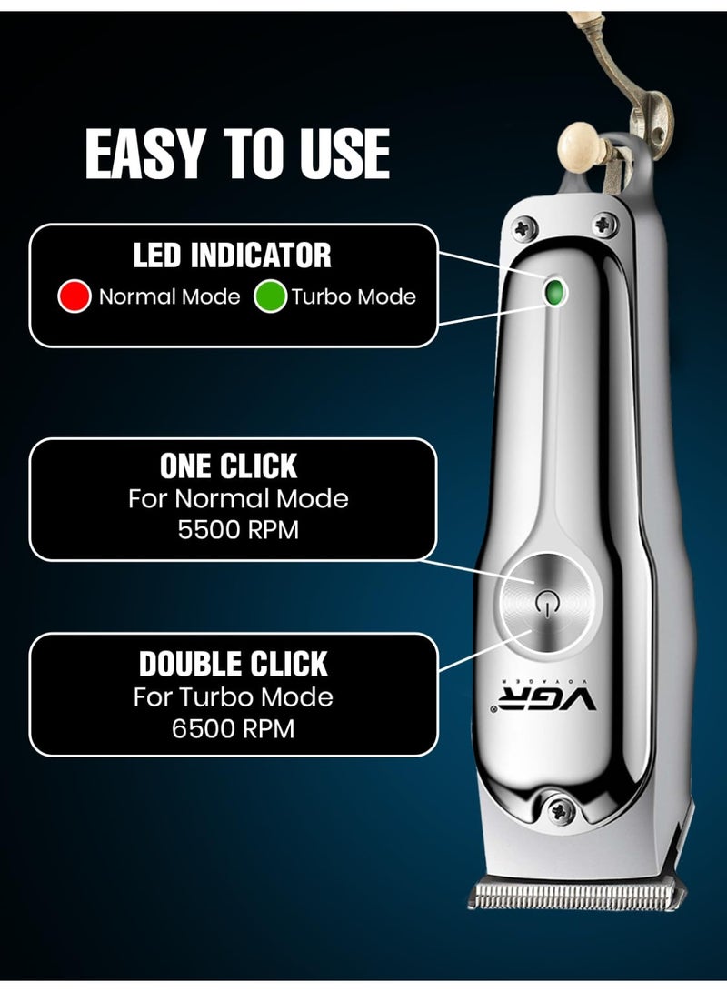 VGR V-071 Cordless Professional Hair Trimmer for Men & Salon | 120 Minutes Runtime with Turbo Mode, Type-C USB Support, 1 Year Brand Warranty Silver - Image 3