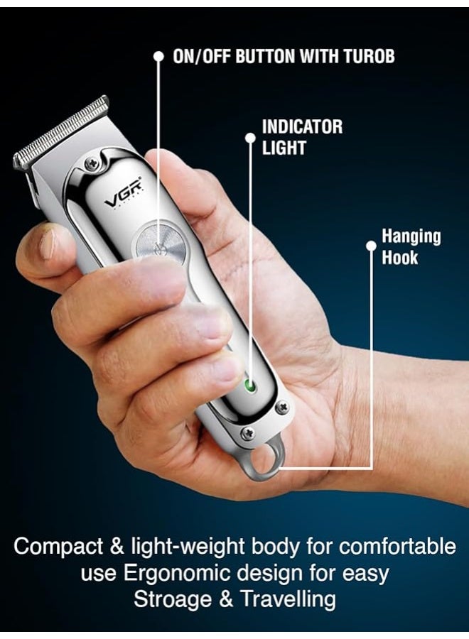 VGR V-071 Cordless Professional Hair Trimmer for Men & Salon | 120 Minutes Runtime with Turbo Mode, Type-C USB Support, 1 Year Brand Warranty Silver - Image 2