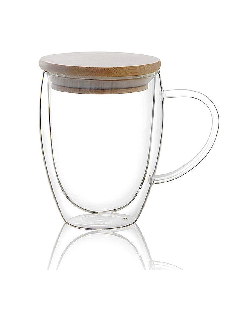 BLOOMING TIME Double Wall Glass Coffee Mugs,Insulated Clear Borosilicate Glasses Cup With Handle Juice Milk Tea Cups For Gifts 350ml - Image 1