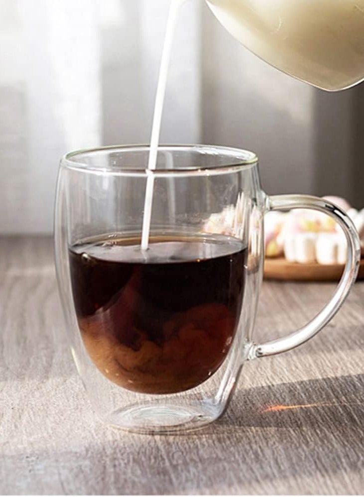 BLOOMING TIME Double Wall Glass Coffee Mugs,Insulated Clear Borosilicate Glasses Cup With Handle Juice Milk Tea Cups For Gifts 350ml - Image 2