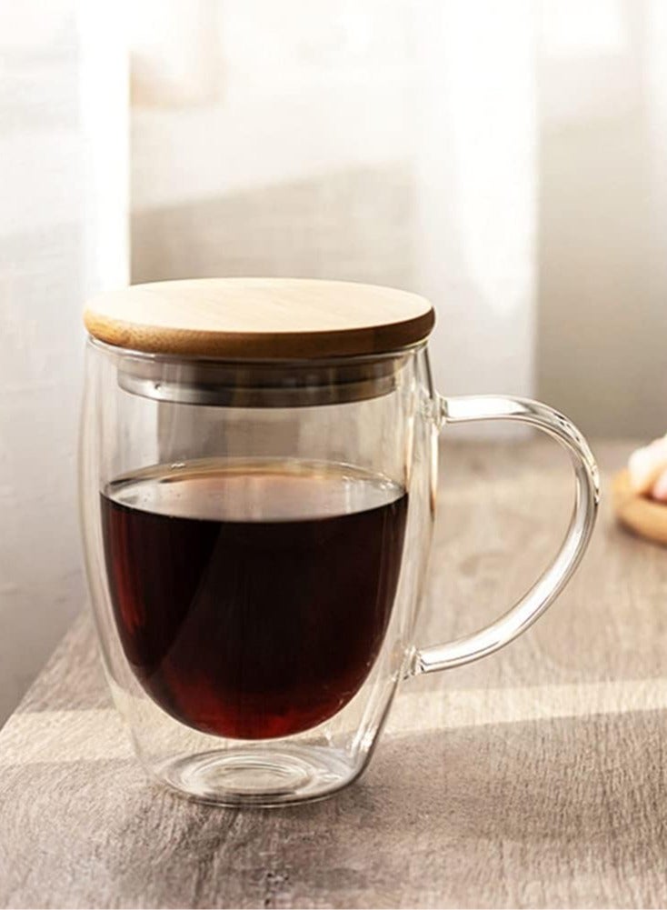 BLOOMING TIME Double Wall Glass Coffee Mugs,Insulated Clear Borosilicate Glasses Cup With Handle Juice Milk Tea Cups For Gifts 350ml - Image 3