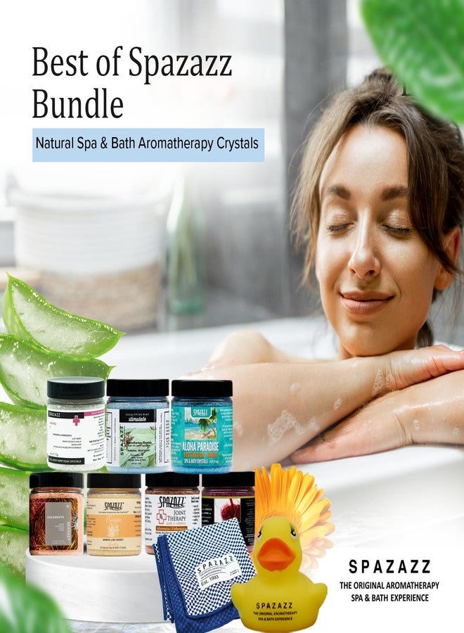 Spazazz Hot Tub Aromatherapy Gift Bundle- Seven- 4 Oz Spazazz Hot Tub Aromatherapy Bath Salt Crystals Sampler Jars Plus Hot/Cold Towel and Rubber Duck - Seven Distinct Scents of Bath and Spa Salts - Image 2