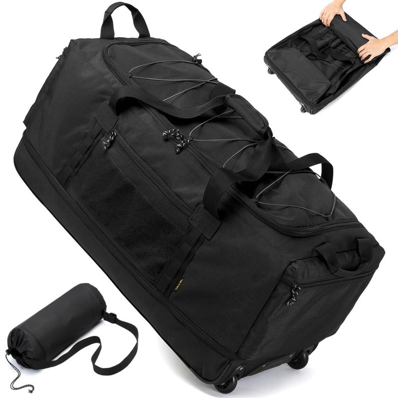 Laripwit Collapsible Duffle Bag with Wheels 130-170L Extra Large Expandable Travel Duffel Bag for Men Women Heavy Duty Military Duffle Bag for Camping Rolling Foldable Carry On Luggage, Black - Image 1