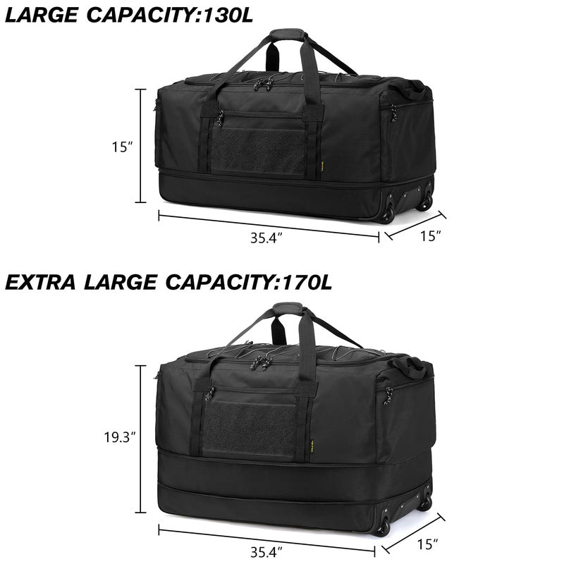 Laripwit Collapsible Duffle Bag with Wheels 130-170L Extra Large Expandable Travel Duffel Bag for Men Women Heavy Duty Military Duffle Bag for Camping Rolling Foldable Carry On Luggage, Black - Image 4