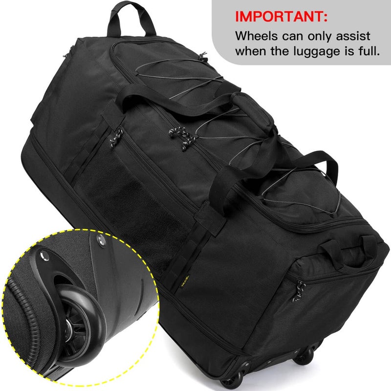 Laripwit Collapsible Duffle Bag with Wheels 130-170L Extra Large Expandable Travel Duffel Bag for Men Women Heavy Duty Military Duffle Bag for Camping Rolling Foldable Carry On Luggage, Black - Image 5