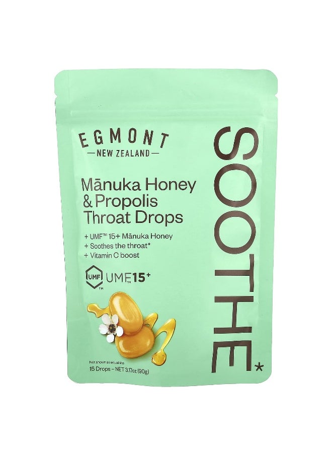 EGMONT HONEY Egmont Honey, Manuka Honey & Propolis Throat Drops, 15 Drops, 3.17 oz (90 g)  - Image 1