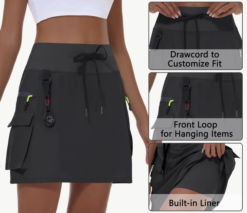 MIVEI Skorts for Woman - Hiking Cargo Skorts with Zipper Pockets, High Waisted Quick Dry Golf Workout, Dressy Casual Black - Image 4