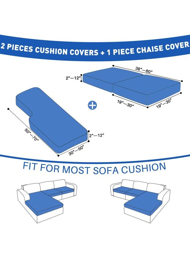 MAXIJIN Waterproof 3 Pieces Couch Cushion Covers for Sectional Sofa Seat Slipcover Stretch Sectional Couch Cover for L Shape Left/Right Chaise with Elastic Bottom (2 Seater + 1 Chaise, Dark Gray) - Image 3