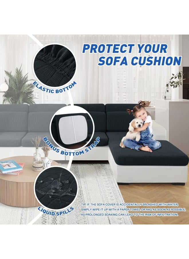 MAXIJIN Waterproof 3 Pieces Couch Cushion Covers for Sectional Sofa Seat Slipcover Stretch Sectional Couch Cover for L Shape Left/Right Chaise with Elastic Bottom (2 Seater + 1 Chaise, Dark Gray) - Image 5