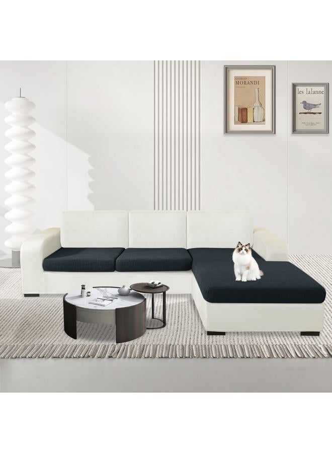 MAXIJIN Waterproof 3 Pieces Couch Cushion Covers for Sectional Sofa Seat Slipcover Stretch Sectional Couch Cover for L Shape Left/Right Chaise with Elastic Bottom (2 Seater + 1 Chaise, Dark Gray) - Image 2