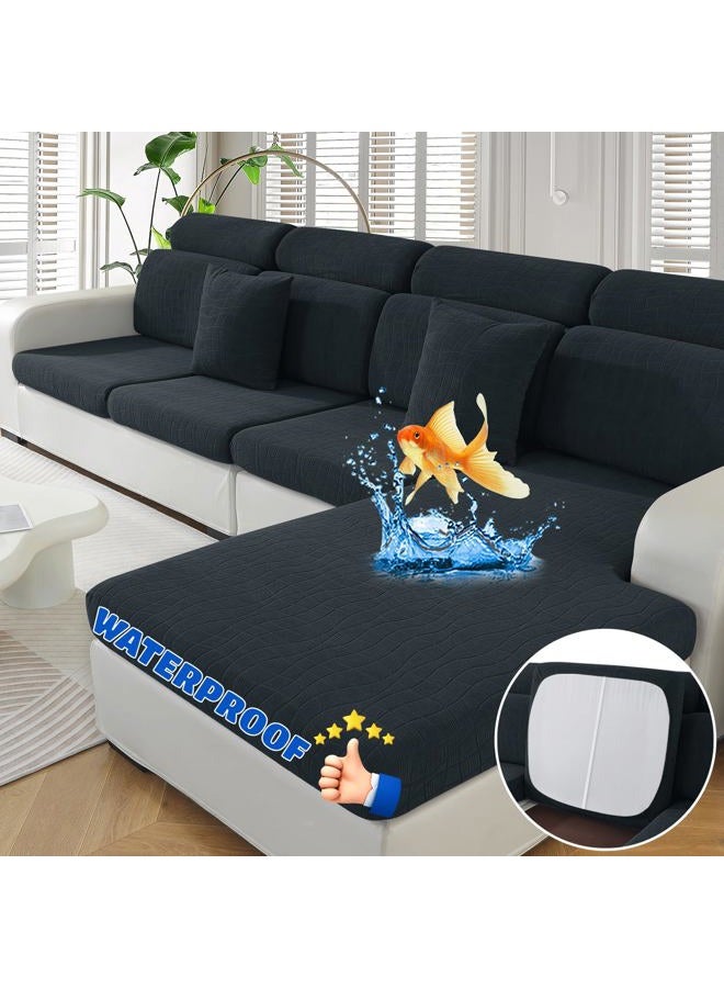 MAXIJIN Waterproof 3 Pieces Couch Cushion Covers for Sectional Sofa Seat Slipcover Stretch Sectional Couch Cover for L Shape Left/Right Chaise with Elastic Bottom (2 Seater + 1 Chaise, Dark Gray) - Image 1