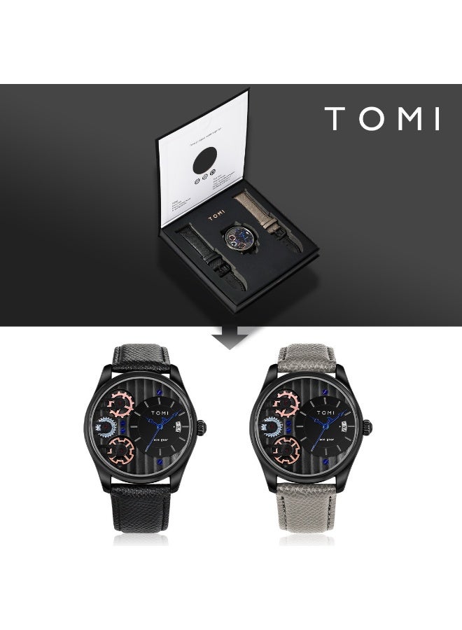 تومي ساعة رجالية كوارتز هيكلية بحزام جلدي، ساعة أنيقة وعصرية مع علبة هدايا - Image 2