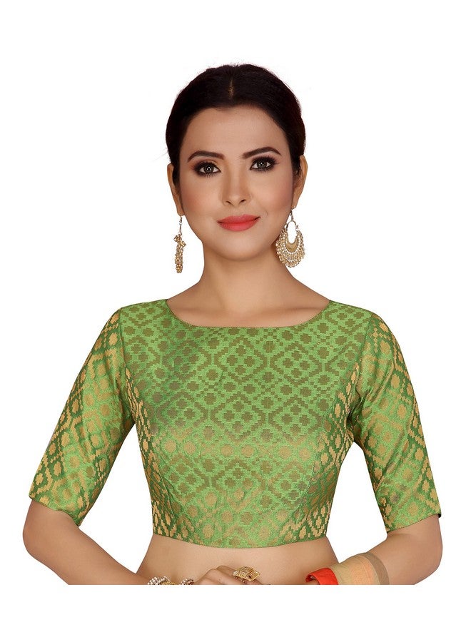 Studio Shringaar Studio Shringaar Women's Readymade Brocade Elbow Length Sleeves Saree Blouse (Green, 42) - Image 1