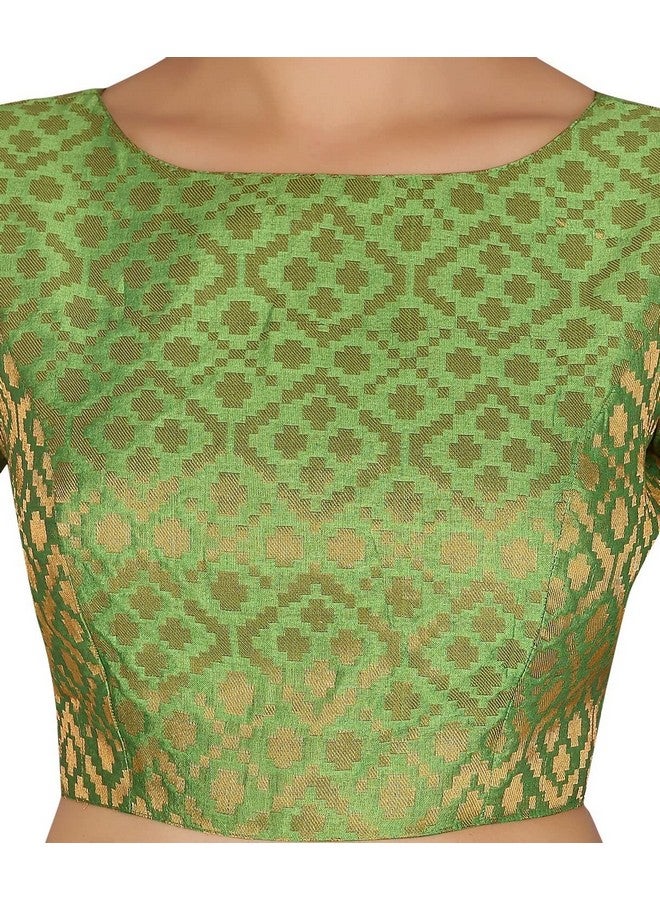 Studio Shringaar Studio Shringaar Women's Readymade Brocade Elbow Length Sleeves Saree Blouse (Green, 42) - Image 3