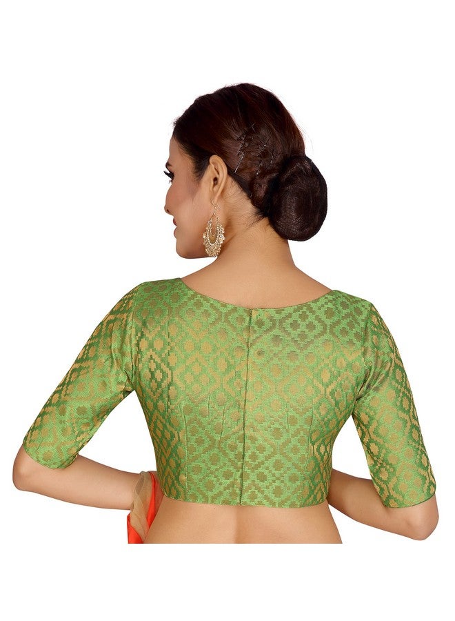 Studio Shringaar Studio Shringaar Women's Readymade Brocade Elbow Length Sleeves Saree Blouse (Green, 42) - Image 2