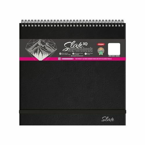 Anupam Sketcho Slate - Landscape Opening - SQ Size - Hard Bound - Wireo Book - 180 GSM - 80 Cartridge Black Paper with Elastic Closure - for Artists, Professional - Image 1