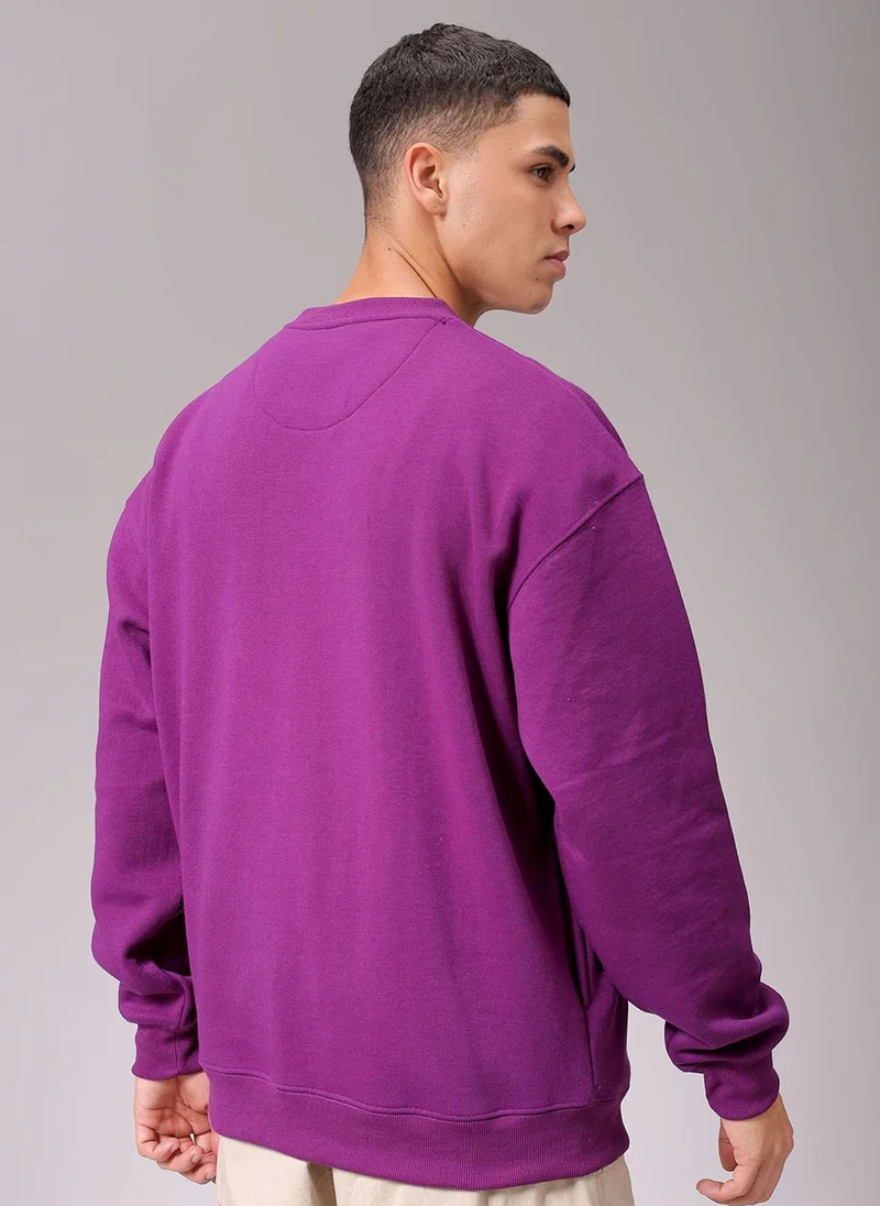 The Indian Garage Co Men Oversized Solid Crew Neck Overhead Sweatshirt
