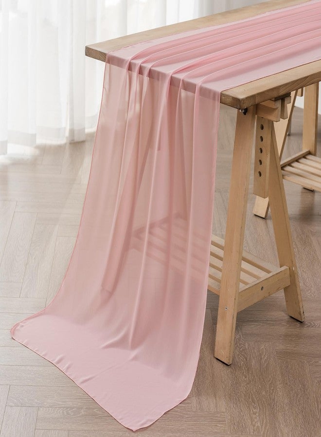 flohar 6Pack 9ft Chiffon Table Runner 14x108 Inch Sheer Romantic Table Runner for Wedding Birthday Party Bridal Shower Outdoor Decoration-Light Pink - Image 1