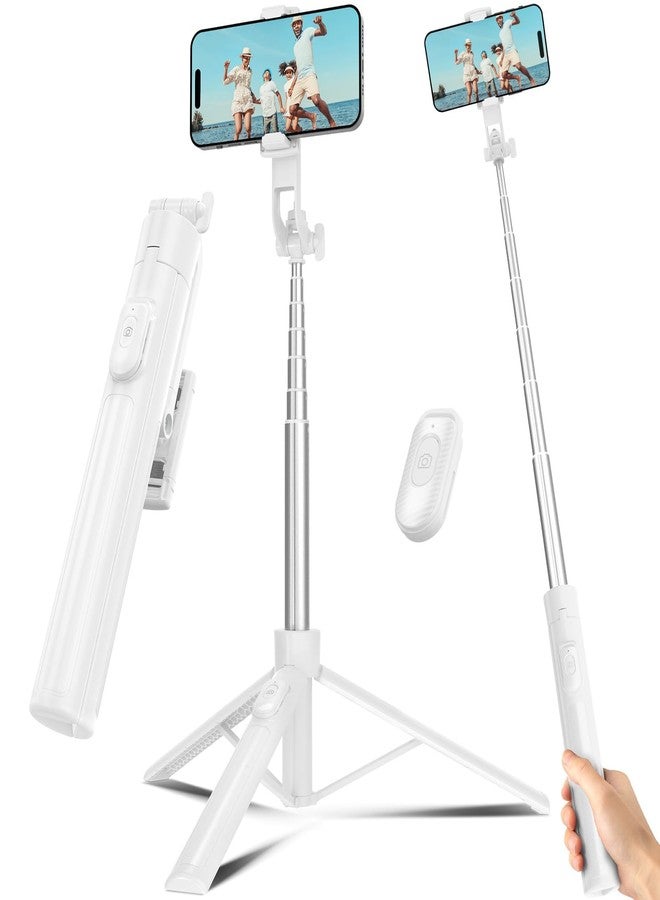 Liphisy Selfie Stick Travel Tripod for Cell Phone with Remote Control and Phone Holder, Extendable Selfie Stick for iPhone, iPhone Tripod for Video Recording, 63 Inch, White - Image 1