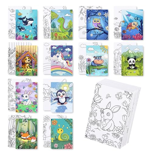 Zynlio 12 Packs Animal Pre Drawn Canvas to Paint, Animal Pre Printed Canvas for Painting, Pre Stretched Canvas Outline Painting Boards for Beginners, Students, Party Favors(5 * 7in) - Image 1