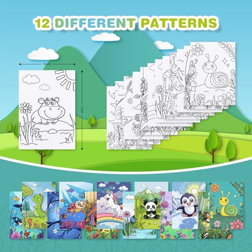 Zynlio 12 Packs Animal Pre Drawn Canvas to Paint, Animal Pre Printed Canvas for Painting, Pre Stretched Canvas Outline Painting Boards for Beginners, Students, Party Favors(5 * 7in) - Image 2