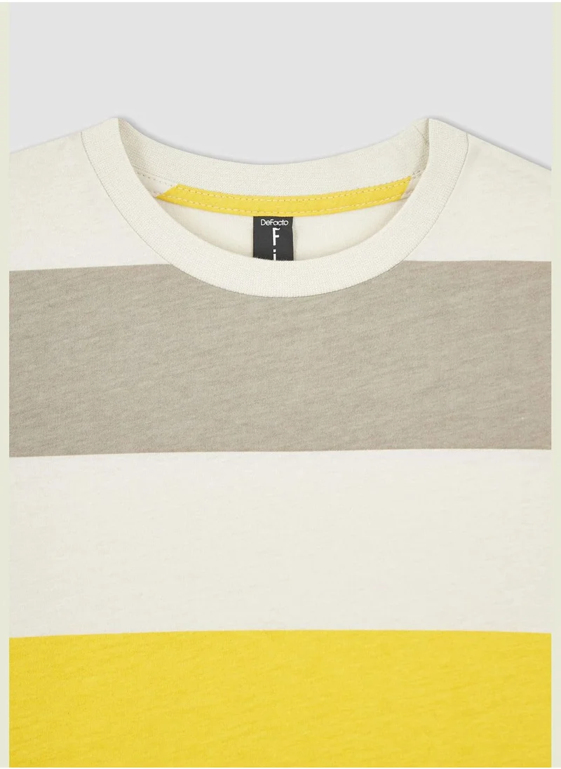 ديفاكتو Short Sleeve Striped Colour Block T-Shirt