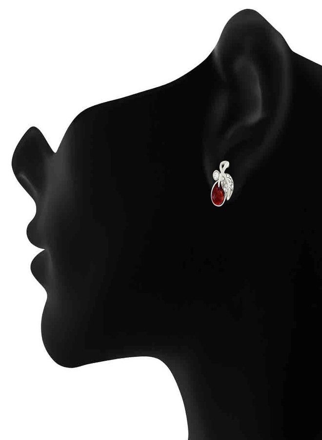 Mahi Rhodium Plated Red berry Marquise Earrings for Women ER1194107RRed - Image 2
