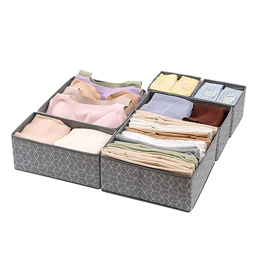 House of Quirk Non-Woven Foldable Clothing Storage Box Closet Dresser Drawer Organizer Cube Basket Bins Containers Divider With Drawers Set Of 6(Grey Cube),9.91x27.94x27.94 cm - Image 1