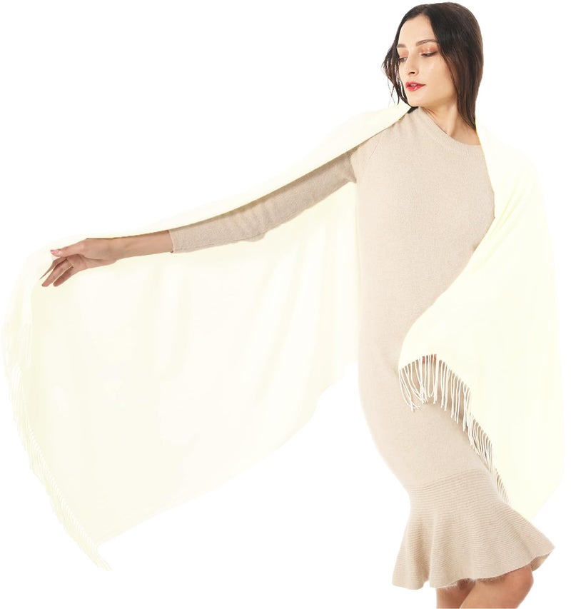 TwoYek Women's Scarf Pashmina Shawls and Wraps for Evening Dress Wedding Bridesmaid Bridal Winter Warm Large Soft Silky Scarves Cream White - Image 1