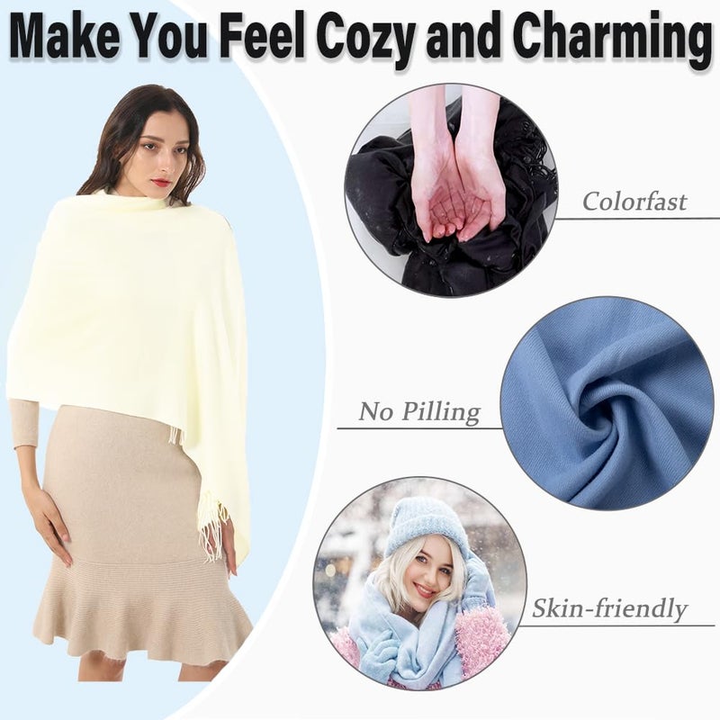 TwoYek Women's Scarf Pashmina Shawls and Wraps for Evening Dress Wedding Bridesmaid Bridal Winter Warm Large Soft Silky Scarves Cream White - Image 3