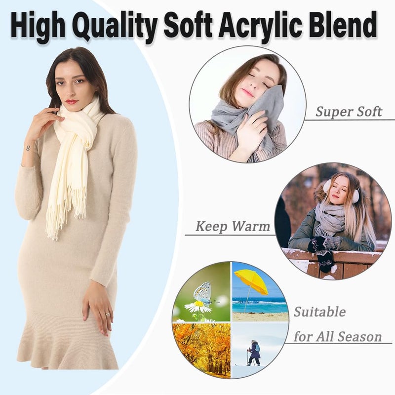 TwoYek Women's Scarf Pashmina Shawls and Wraps for Evening Dress Wedding Bridesmaid Bridal Winter Warm Large Soft Silky Scarves Cream White - Image 2