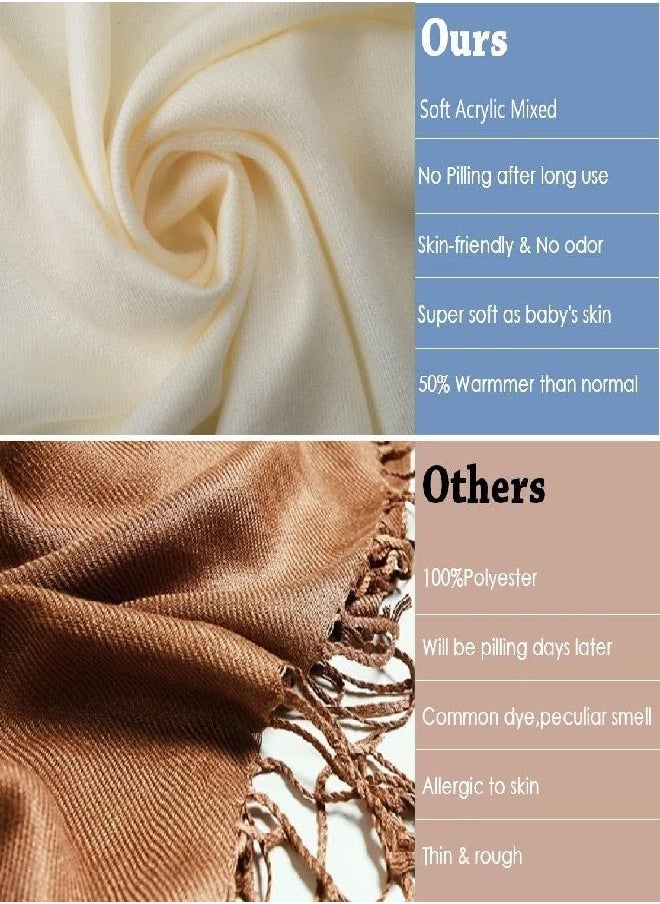 TwoYek Women's Scarf Pashmina Shawls and Wraps for Evening Dress Wedding Bridesmaid Bridal Winter Warm Large Soft Silky Scarves Cream White  - Image 3