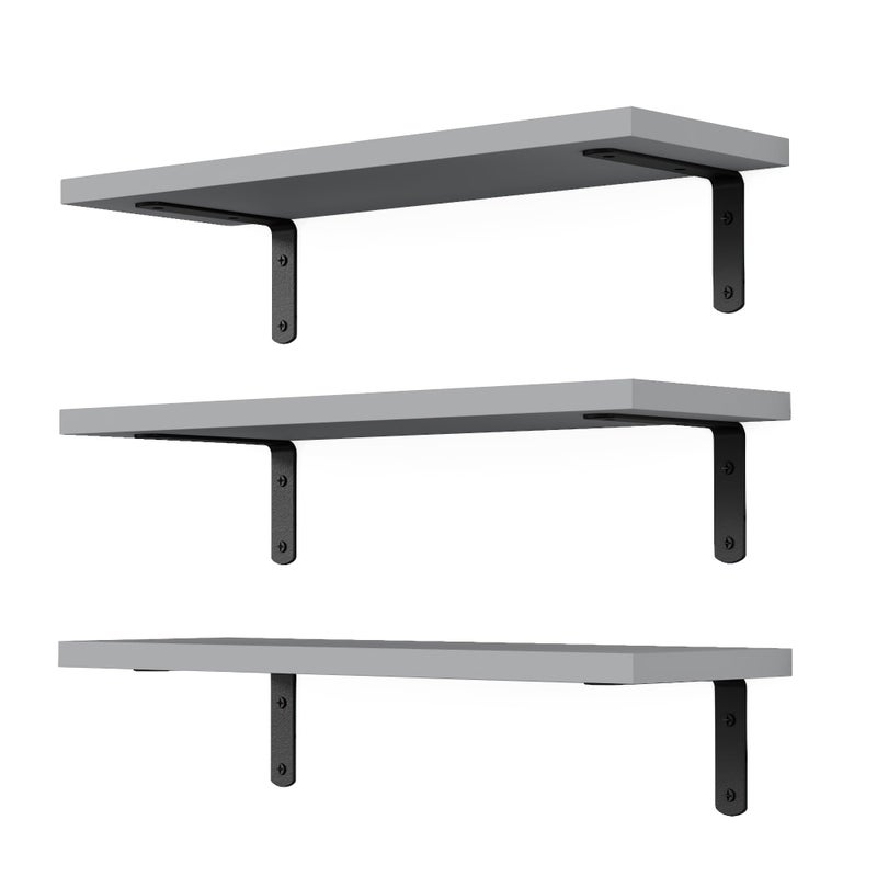 DOLLFIO Floating Shelves, 3 Sets Wall Wooden Shelves for DÃ©cor, Mounted Bathroom Shelf Storage, Book Wall, Bedroom, Living Room â€“ Grey, HM02 - Image 1