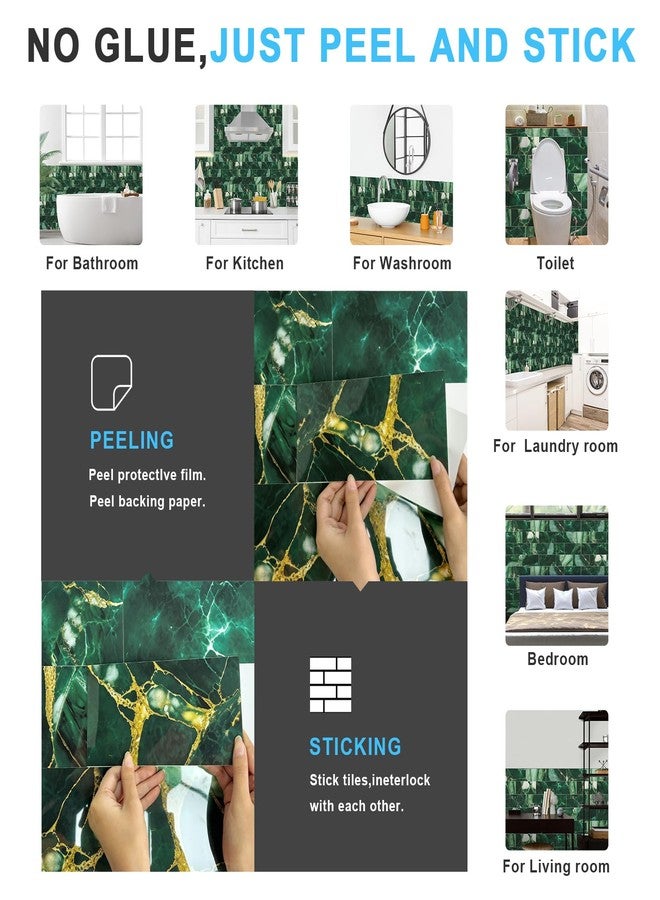URCOLOR 32-Piece Peel and Stick Backsplash Wall Tile, 4"x 8" PVC Glossy Green Marble Stick on Subway Tiles for Kitchen, Bathroom, Laundry Room, Camper, Fireplace - Image 5
