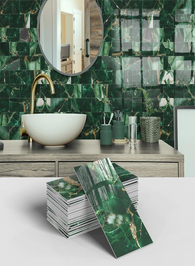 URCOLOR 32-Piece Peel and Stick Backsplash Wall Tile, 4"x 8" PVC Glossy Green Marble Stick on Subway Tiles for Kitchen, Bathroom, Laundry Room, Camper, Fireplace - Image 2
