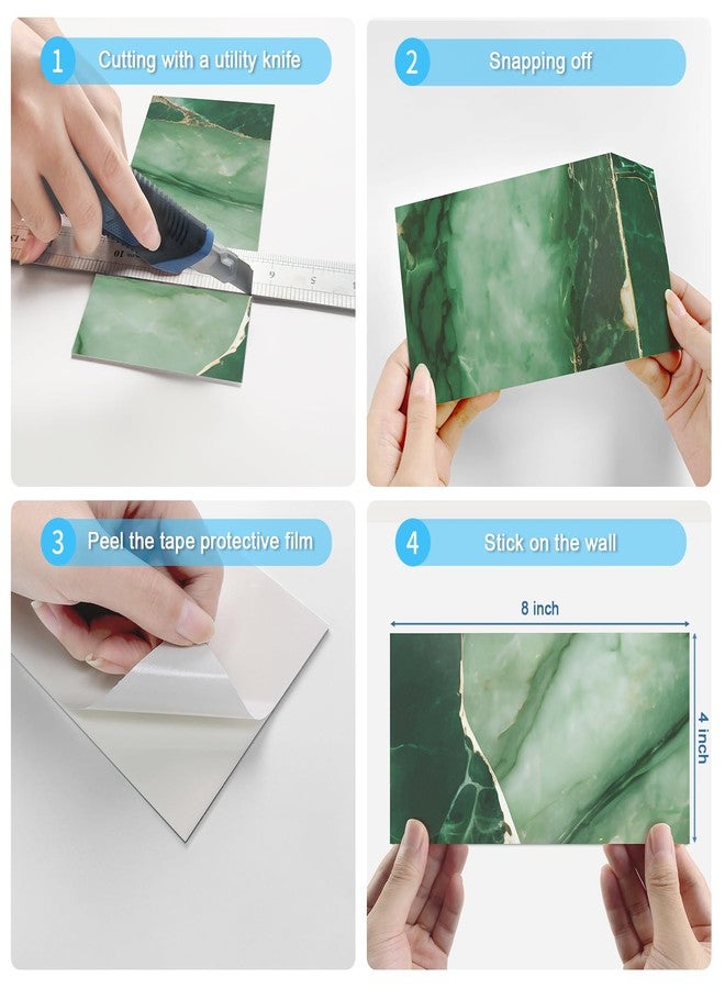 URCOLOR 32-Piece Peel and Stick Backsplash Wall Tile, 4"x 8" PVC Glossy Green Marble Stick on Subway Tiles for Kitchen, Bathroom, Laundry Room, Camper, Fireplace - Image 3