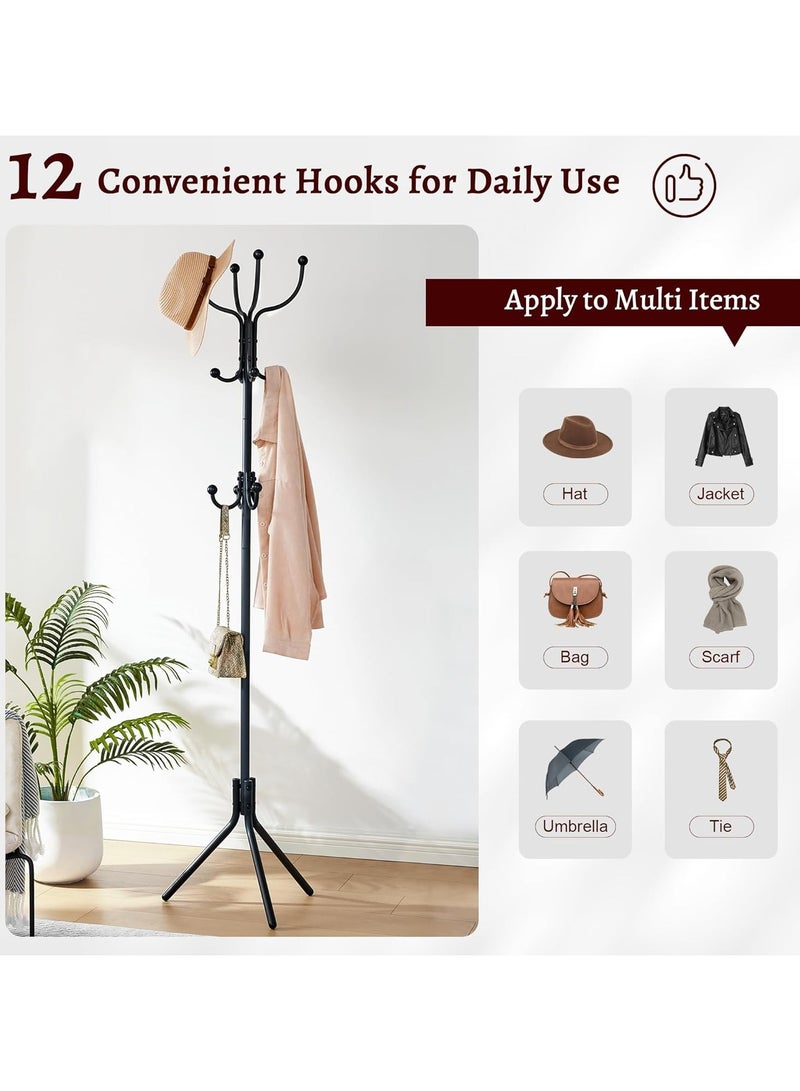 Generic Coat Rack Freestanding, Metal Hall Tree with 12 Hooks, Coat Hanger Standing, Coat Tree for Hanging Scarf, Bag, Jacket, Home Entryway Hat Hanger - Image 4