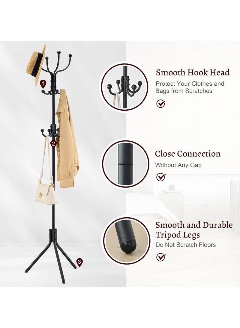 Generic Coat Rack Freestanding, Metal Hall Tree with 12 Hooks, Coat Hanger Standing, Coat Tree for Hanging Scarf, Bag, Jacket, Home Entryway Hat Hanger - Image 5
