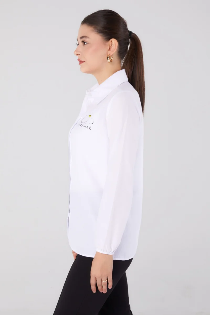 Tofisa Plain Shirt Collar Women's White Printed Shirt - 13342