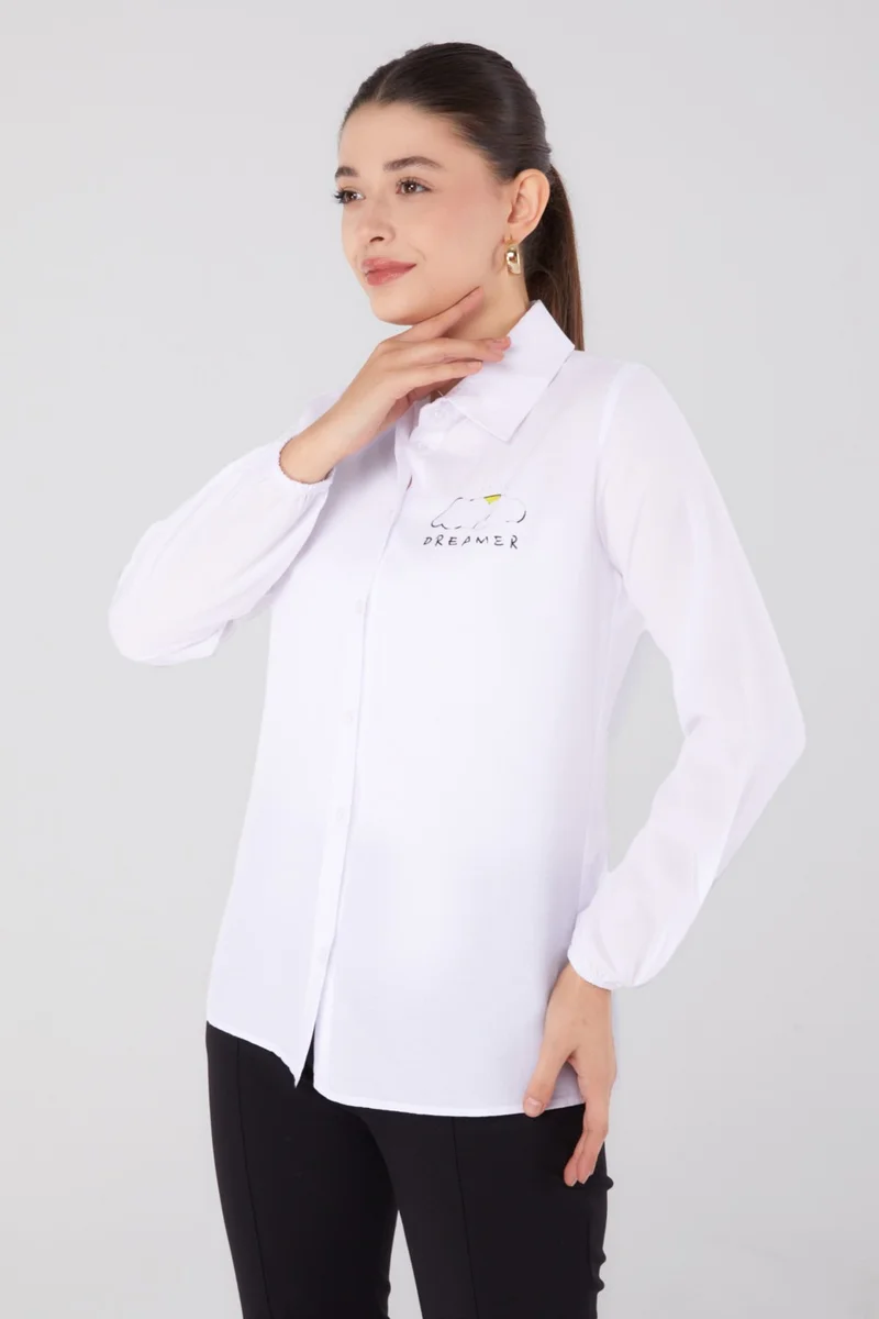 Tofisa Plain Shirt Collar Women's White Printed Shirt - 13342