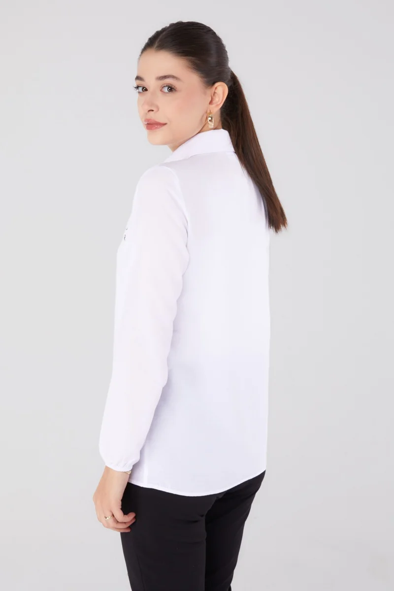 Tofisa Plain Shirt Collar Women's White Printed Shirt - 13342
