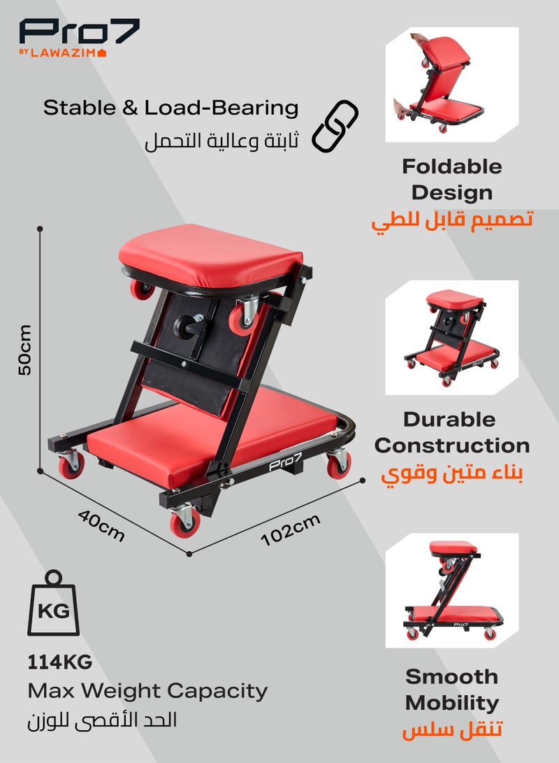 LAWAZIM Pro7 Car Creeper - 40inch Red & Black - Foldable Z-Creeper 2-in-1 Rolling Mechanic Seat with Thick Padding for Comfortable Automotive Repairs - Durable and Portable Creeper for Home Garage Use - Image 2