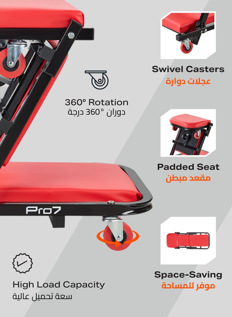 LAWAZIM Pro7 Car Creeper - 40inch Red & Black - Foldable Z-Creeper 2-in-1 Rolling Mechanic Seat with Thick Padding for Comfortable Automotive Repairs - Durable and Portable Creeper for Home Garage Use - Image 4